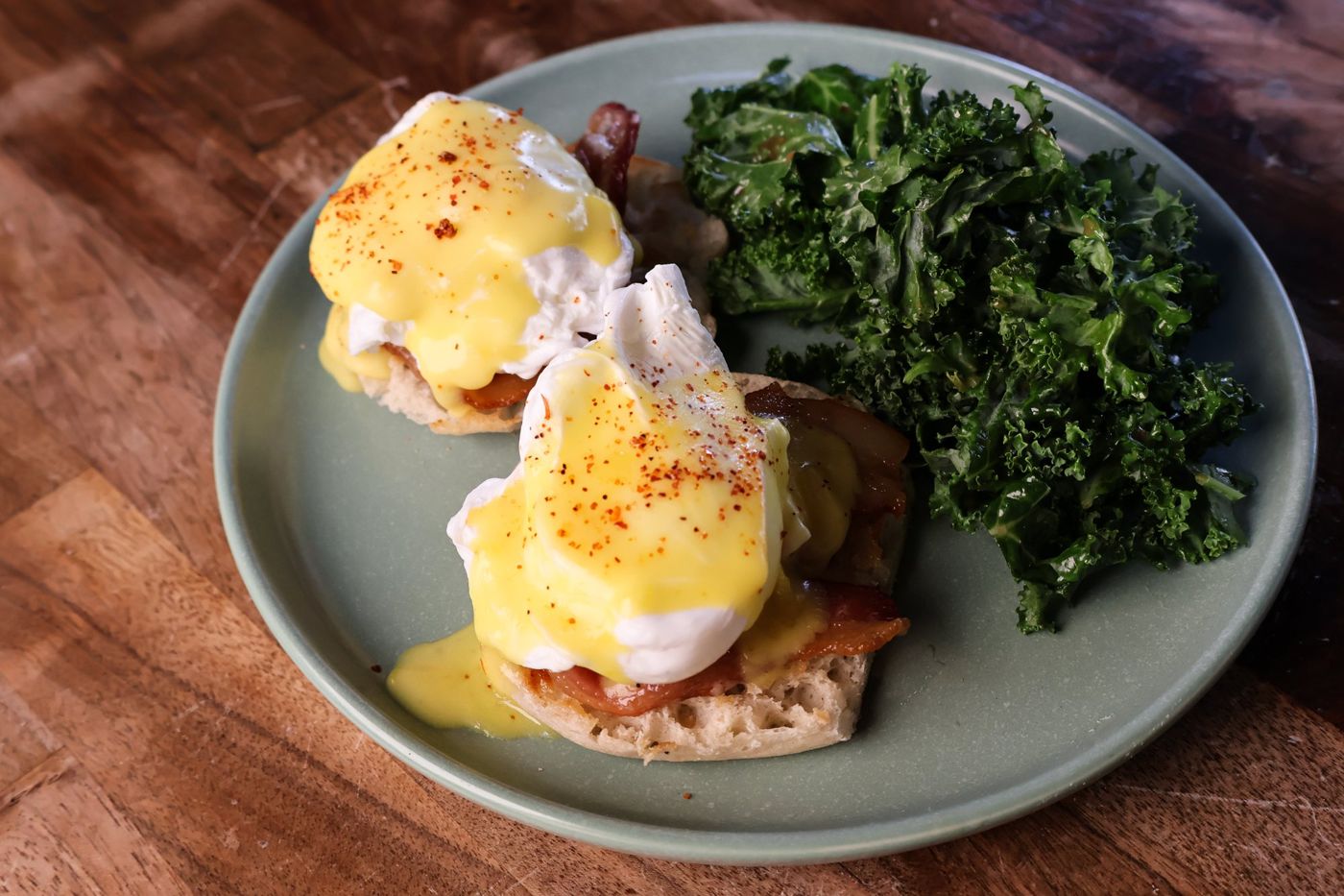 Benedicts with hollandaise and greens